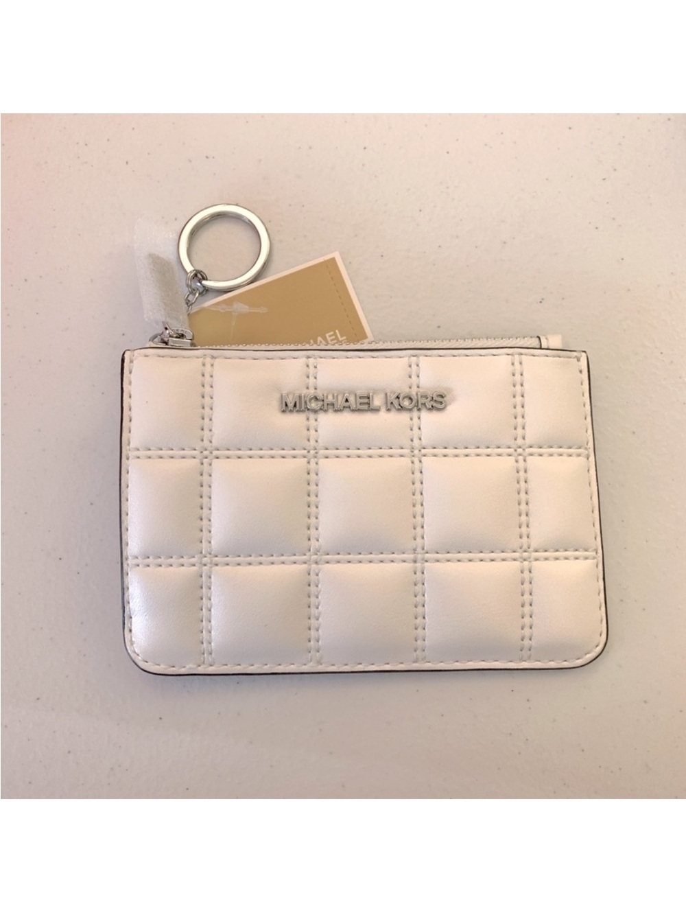 Michael Kors Jet Set Chocolate Bar White Quilted Leather Wallet NEW